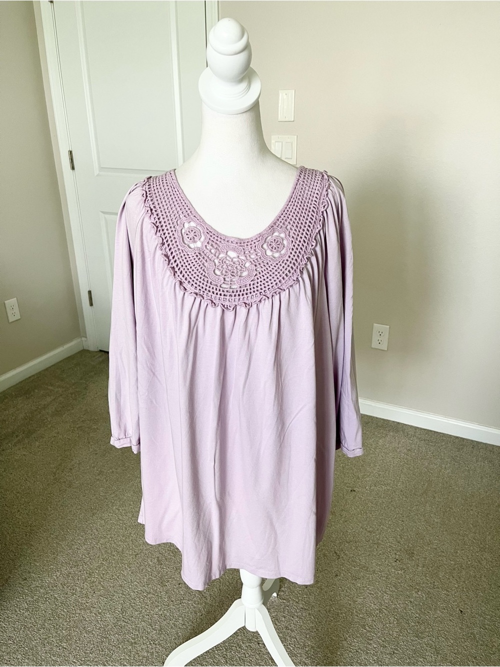 NWOT Ellos Lavender Crochet Yoke Tunic Top Size 26/28